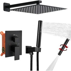 12 Inch Rainfall Shower Faucet System with Handheld Spray Mixer Valve Wall Mount